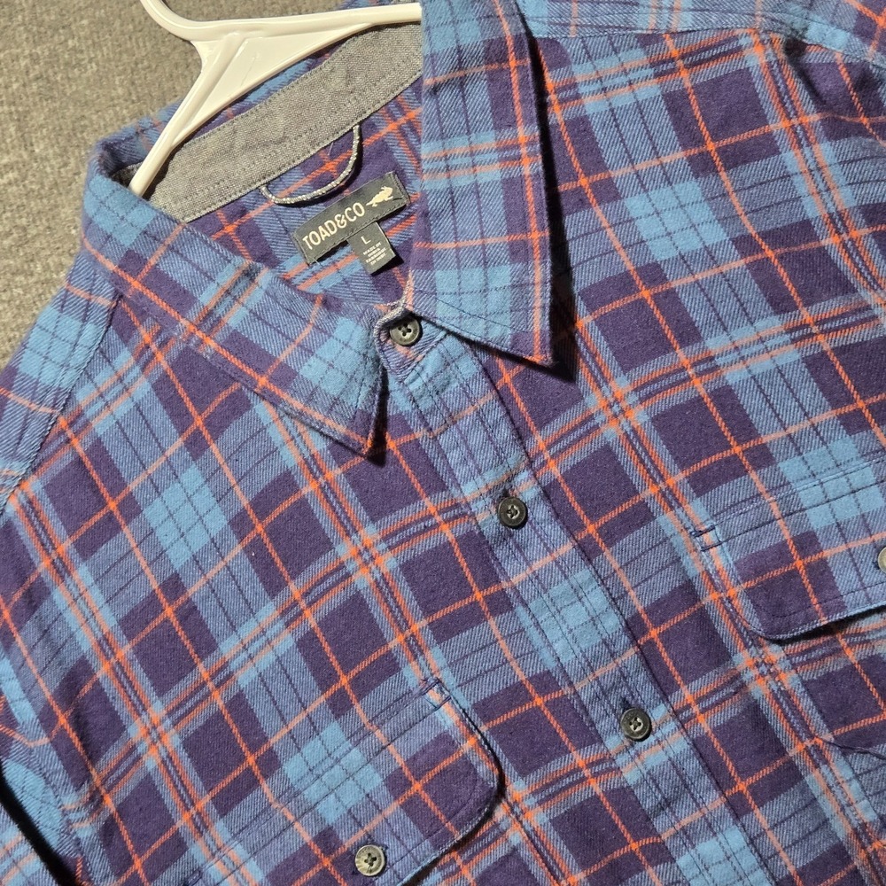 Toad Co Flannel Plaid Shirt Mens Large Long Sleeve Button Up 100% Organic Cotton